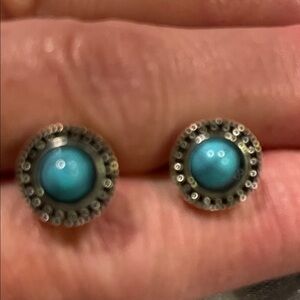 Turquoise colored stone and Silver Tone Stud Earrings